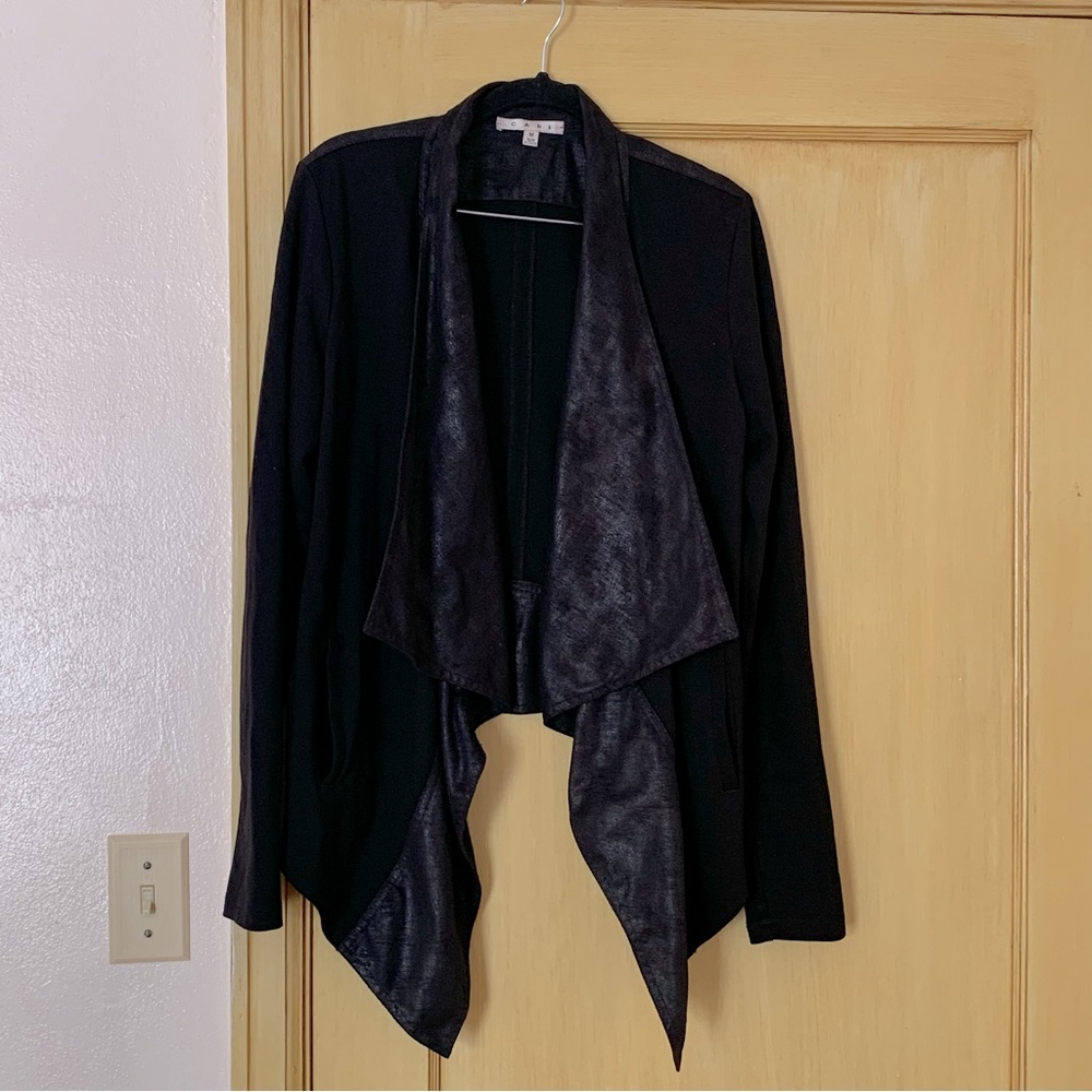 Cabi Owens Waterfall Front Open Jacket with faux leather-look trim Size Medium